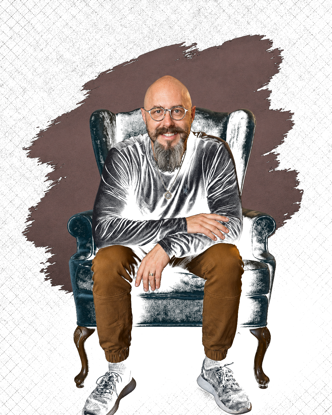 Portrait seated in a velvet wing chair